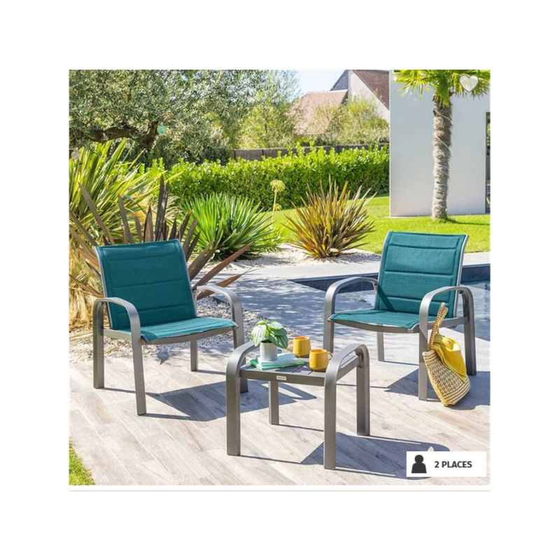 Salon de jardin duo ELYN Bleu canard & Graphite